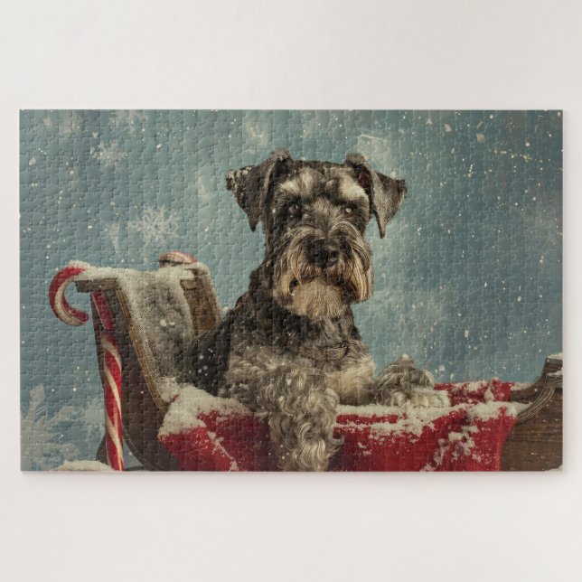 Puzzle Fête de Noël du chien Schnauzer (Horizontal)