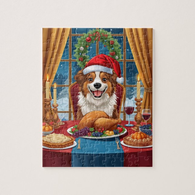 Puzzle Fête de Noël pour chien Repas de fête festif (Vertical)