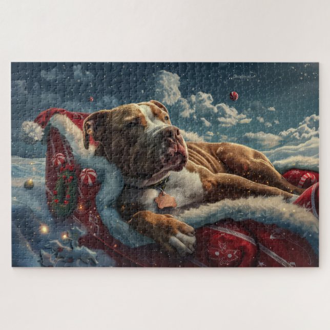 Puzzle Fête de Noël pour chiens Pitbull (Horizontal)