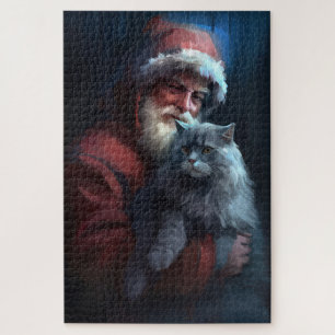 Puzzle Fête du Père Noël du chat bleu russe
