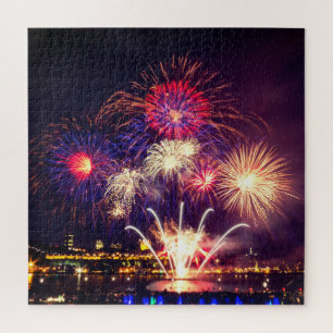 Puzzle Feu d'artifice bleu, rouge et or