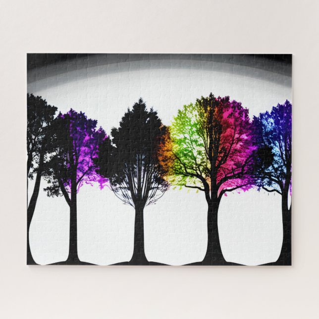Puzzle Feuillage arc-en-ciel sur les Silhouettes noires (Horizontal)