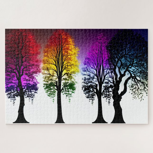 Puzzle Feuillage arc-en-ciel sur les Silhouettes noires (Horizontal)