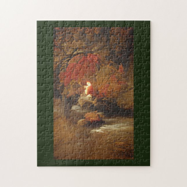 Puzzle Feuillage d'automne art abstrait vert olive arrièr (Vertical)