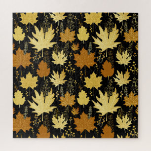 Puzzle Feuillage doré, motif vintage sans couture.