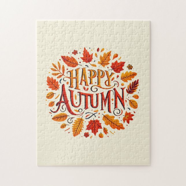 Puzzle feuille classique et automne heureux (Vertical)