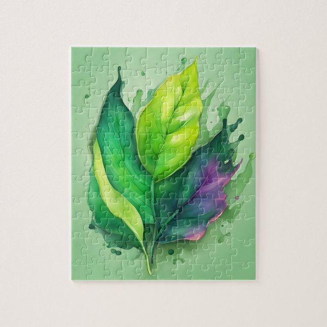 Puzzle Feuille d'aquarelle verte (Vertical)