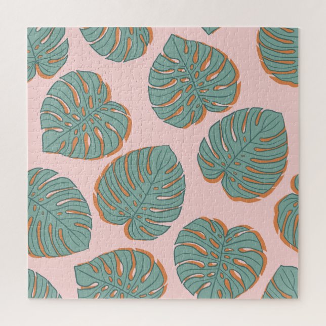 Puzzle Feuille de Monstera : Motif Vintage tropical (Vertical)
