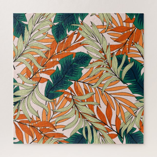 Puzzle Feuille vert tropical beige, motif sans soudure. (Vertical)