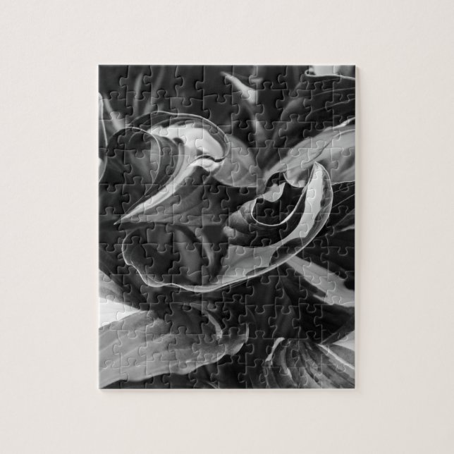 Puzzle Feuilles Abstraits de l'Hosta Curly noir et blanc (Vertical)