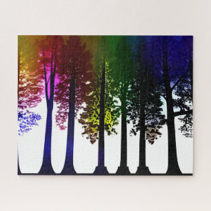 Puzzle Feuilles arc-en-ciel Abstraits et Silhouettes noir