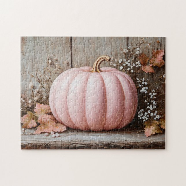 Puzzle Feuilles d'automne Rustique Citrouille rose (Horizontal)