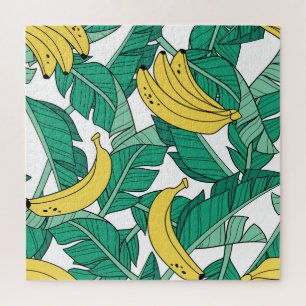 Puzzle Feuilles de bananes : Motif Vintage blanc.