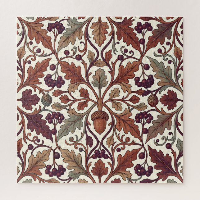 Puzzle Feuilles de chêne glands baies style William Morri (Vertical)