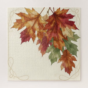 Puzzle Feuilles de érable d'automne à l'aquarelle Élégant