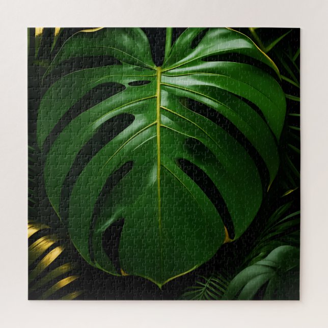 Puzzle Feuilles de Monstera Or Jungle Glamour (Vertical)