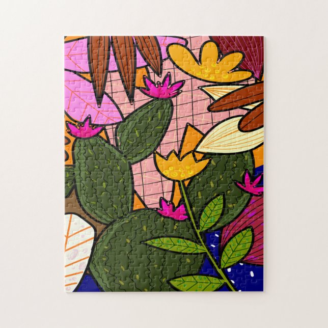 Puzzle Feuilles et fleurs tropicales abstraites  (Vertical)