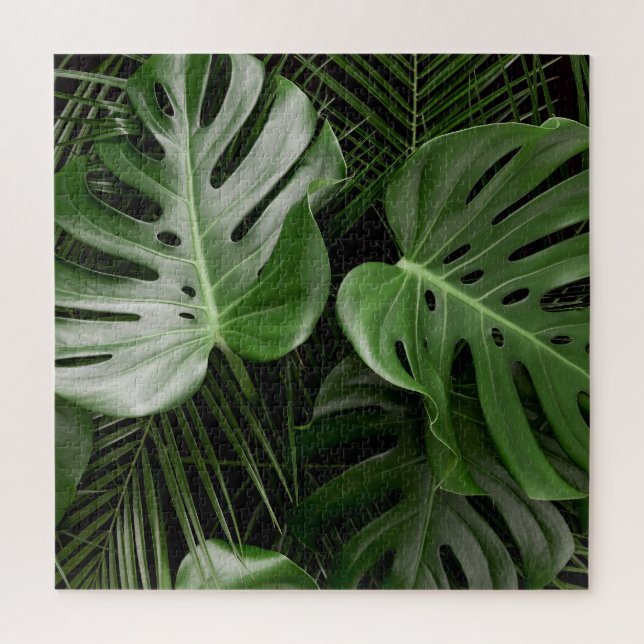 Puzzle Feuilles Monstera, aménagement tropical de luxe. (Vertical)