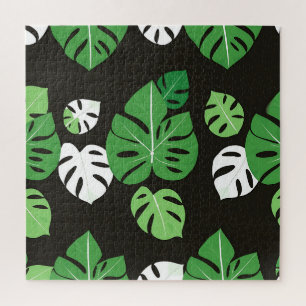 Puzzle Feuilles Tropicales de Monstera Fond Noir