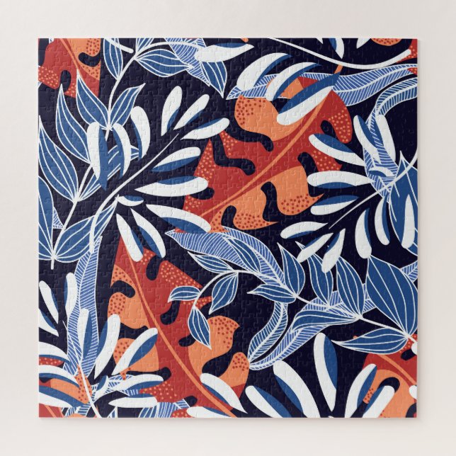 Puzzle Feuilles tropicaux colorés Arrière - plan bleu (Vertical)