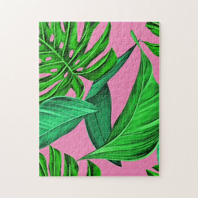 Puzzle Feuilles tropicaux roses et verts (Vertical)