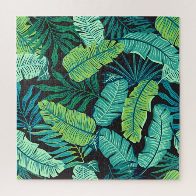 Puzzle Feuilles tropicaux verts : motif vintage. (Vertical)