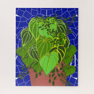 Puzzle Feuilles vertes luxuriantes en terre cuite sur mos