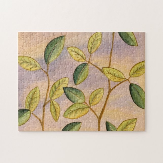 Puzzle Feuilles verts et jaunes sur Arrière - plan couche (Horizontal)