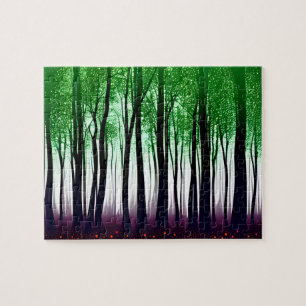 Puzzle Feuilles verts sur les Silhouettes noires
