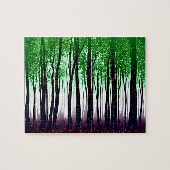 Puzzle Feuilles verts sur les Silhouettes noires (Horizontal)