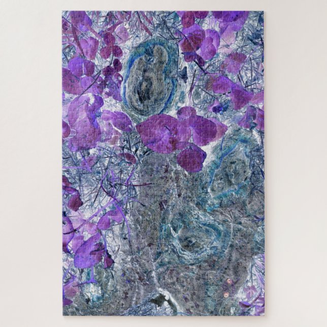 Puzzle Feuilles violets avec noeuds d'arbre bleu gris (Vertical)