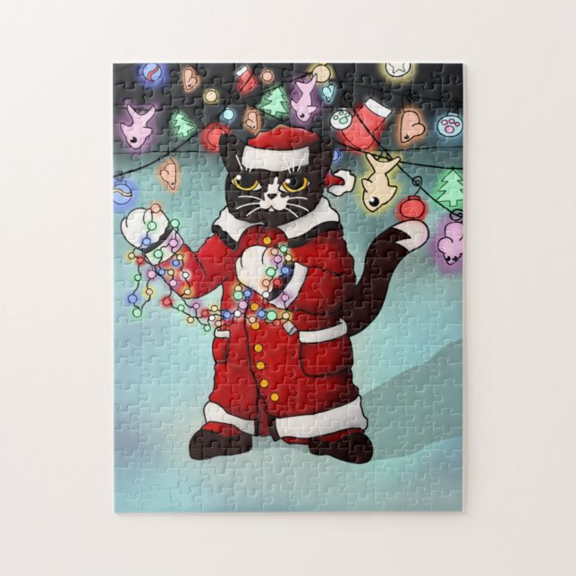 Puzzle Feux de Noël Cute Tuxedo Chat (Vertical)