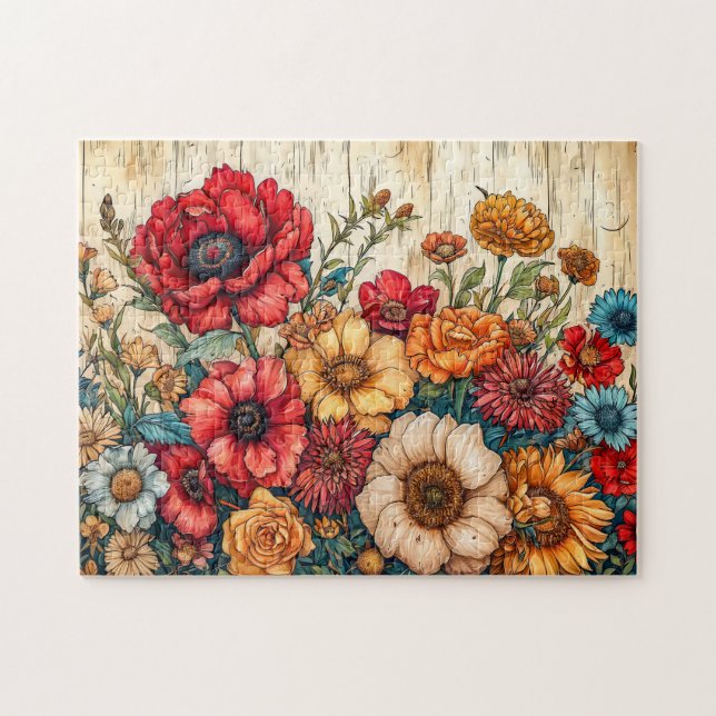 Puzzle Field Flowers in Bright Summer Colors (Horizontal)