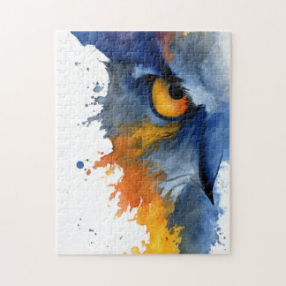 Puzzle Fierce watercolor owl in blue and orange