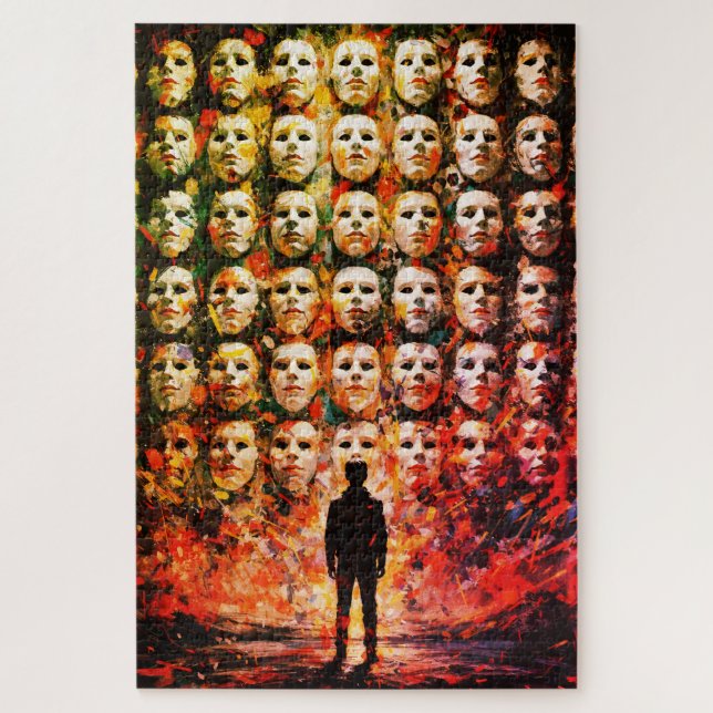 Puzzle Figure sans visage Foule masquée Impasto Surréalis (Vertical)