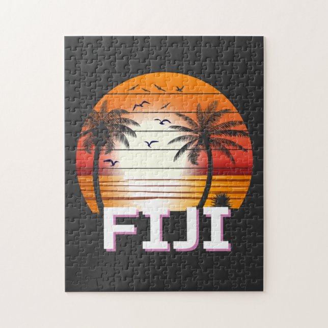 Puzzle Fiji Vintage Palm Trees Summer Beach (Vertical)