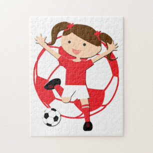 Puzzle Fille 1 du football et rouge et blanc de boule