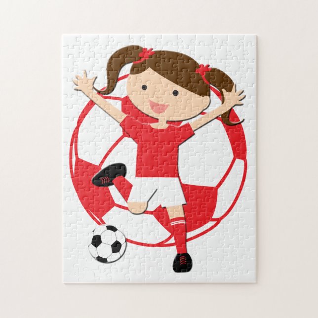 Puzzle Fille 1 du football et rouge et blanc de boule (Vertical)