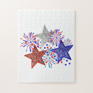 Puzzle Fille 4 juillet Femmes Rouge Blanc Bleu Étoile Amé