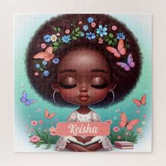 Puzzle Fille afro-américaine personnalisée avec fleurs