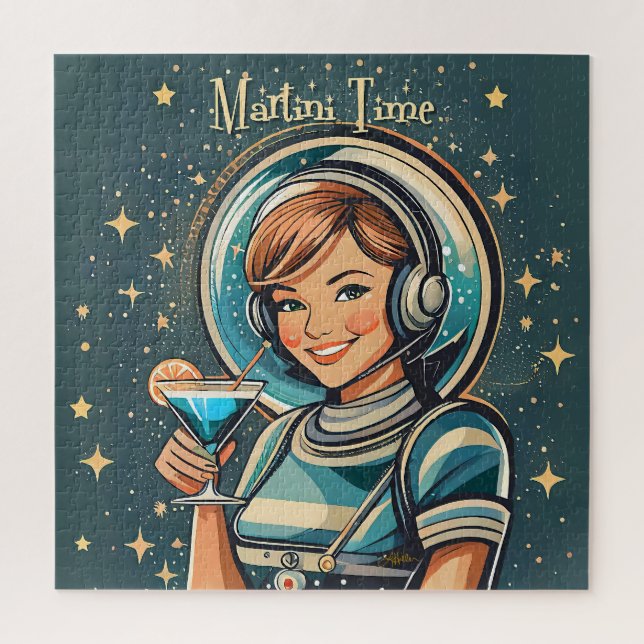 Puzzle Fille Astro Rétro Futuriste Temps Martini (Vertical)