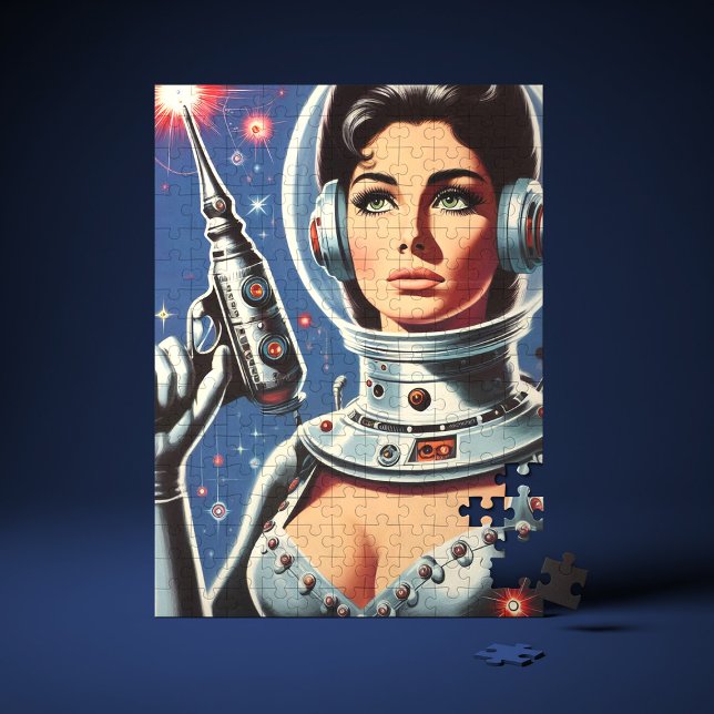 Puzzle Fille astronaute de science-fiction vintage (Créateur téléchargé)