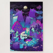 Fille aux cheveux blancs jouant de la guitare