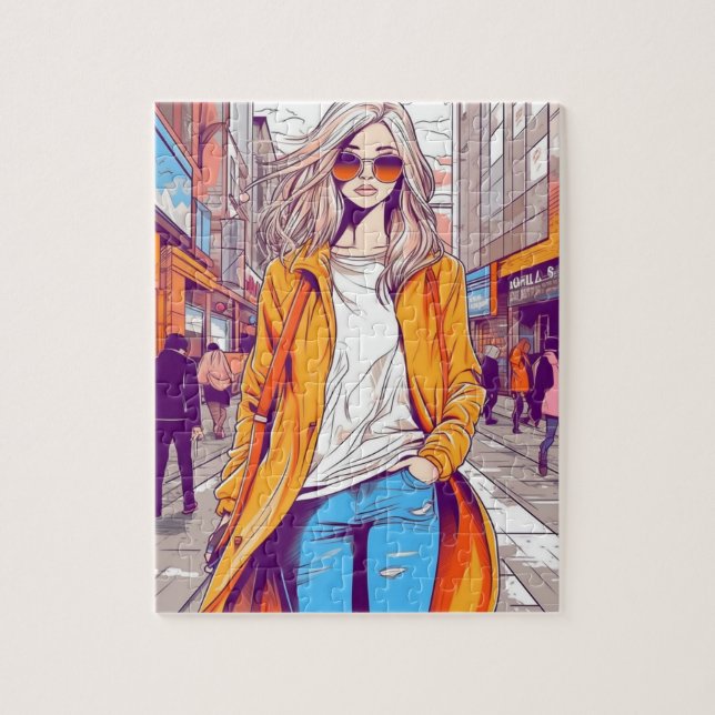 Puzzle Fille avec Sunglass dans la rue (Vertical)