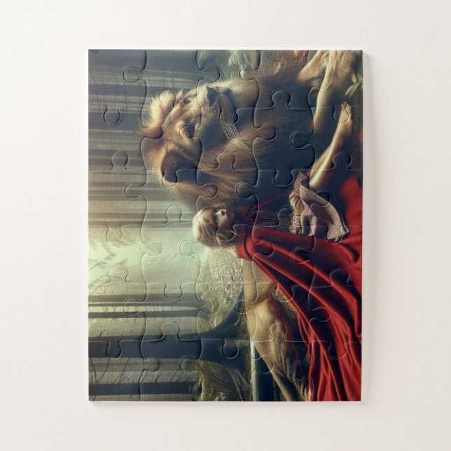 Puzzle Fille avec un lion (Vertical)