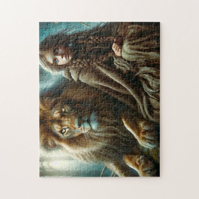 Puzzle Fille avec un lion (Vertical)