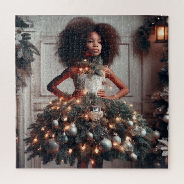 Puzzle Fille avec une robe de sapin de Noël (Vertical)
