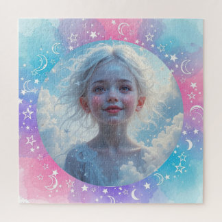 Puzzle Fille bébé personnalisée - Pastel Aquarelle Étoile
