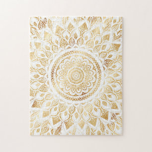 Puzzle Fille Blanc Mandala Or Floral