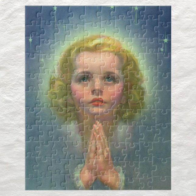 Puzzle Fille blonde angélique avec halo et étoiles en pri (Créateur téléchargé)